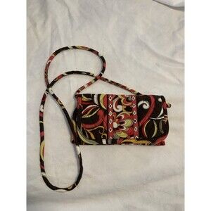 Vera Bradley Crossbody Bag Purse Shoulder Handbag floral Brown Red Long Strap